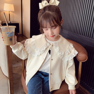 女童外套秋装2023小女孩韩版时尚娃娃领开衫洋气儿童公主上衣