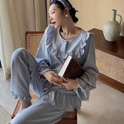 韩版睡衣女春秋季长袖长裤，小香风睡衣翻领，时尚家居睡衣套装