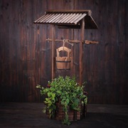 麻绳花架花园装饰花桶吊木桶，盆创意水井，防腐木花槽花盆许愿井木质