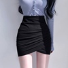 黑色短裙女春夏2024韩版半身裙高腰紧身包臀性感不规则褶皱一步裙