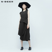 sdeer圣迪奥女装夏装不规则质感高级感黑色长裙连衣裙S20281244