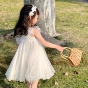 女童白色纱裙幼儿园毕业表演服小女孩周岁女宝宝连衣裙生日公主裙
