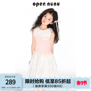 opennunu芭蕾少女甜美娃娃领无袖连衣裙女童夏季蝴蝶结修身蛋糕裙