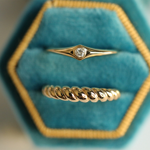 18K金钻石戒指牛角包宽戒叠戴法式戒指女天然镶嵌独特别致珠宝石