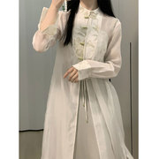 新中式女装国风禅意茶服女春夏改良版旗袍唐装汉服白色印花连衣裙