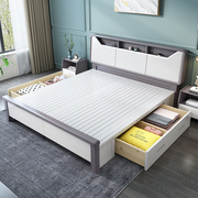 实木床1.8米g双人床主卧室2米x2.物米现代简约大床白储色2高箱家