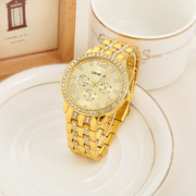 外贸日内瓦钢带水钻手表时尚高档钢带时装女表石英腕表