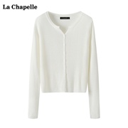 拉夏贝尔lachapelle白色，v领针织衫，开衫女秋季修身长袖打底上衣