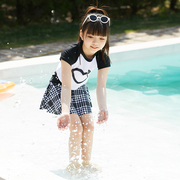 2024儿童泳衣分体裙式女童女孩中大童韩系格子高级学生洋气