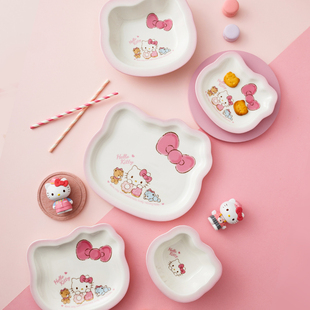 hellokitty可爱少女心餐具陶瓷碗碟，套装家用创意造型一人食碗盘子