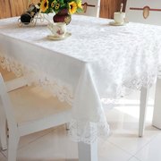 布艺餐桌布桌垫欧式白色，绣花边台布，方桌圆桌椅套镂空蕾丝茶几布