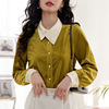 级感气质设计感小众法式衬衫，女装2024年春季拼接芥末，黄上衣(黄上衣)