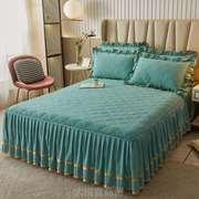 床单1.5米床套夹x20棉床荷叶花边加厚裙式1.8单件床罩三件套纯色.