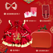 周岁女宝宝礼服婴儿礼盒，高端冬季加绒加厚刺绣，红色新年送礼公主裙
