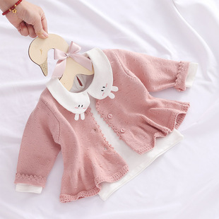 宝宝针织开衫纯棉1岁女童外套6个月婴儿毛衣公主洋气毛线裙春秋款