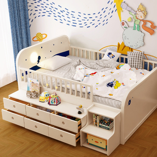 实木床儿童半高床男孩女孩1.2米1.35米小户型儿童房多功能储物床