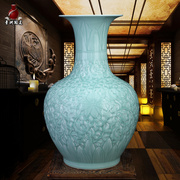 手工青瓷花瓶陶瓷角几摆件玄关高档瓷器新中式约大号赏瓶