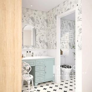 趣所 法式复古卫生间瓷砖兔子花砖 奶油风浴室厨房墙面砖厕所地砖