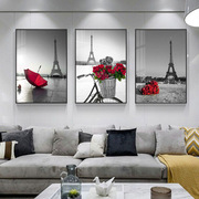 北欧巴黎铁塔建筑风景装饰画现代简约客厅餐厅三联画黑白红色壁画