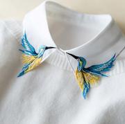 钉珠蓝鸟刺绣假领子女，衬衫秋冬百搭假领，白色毛衣装饰领衬衣领