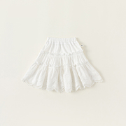 女童裙子纯棉夏季儿童，半身裙时髦白色女宝宝短裙荷叶边夏装