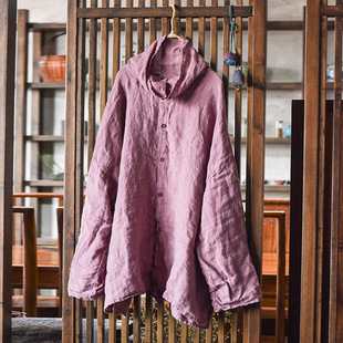 品质稀疏亚麻砂洗堆堆，领大码中长款衬衫宽松长袖，百搭麻衫文艺复古