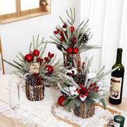 圣诞节装饰品北欧风原木桌面小圣诞树套餐道具礼物场景布置摆件