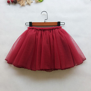 女童半身裙短款春夏秋款，tutu裙儿童，韩版纯色蓬蓬网纱裙子红色蛋糕