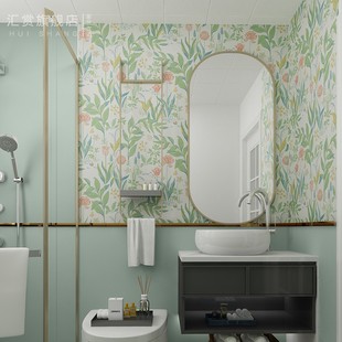 卫生间自粘墙纸小清新壁纸洗手间美式花卉，贴纸背景墙壁画田园墙贴