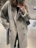 韩国高端澳洲羊绒大衣女中长款过膝灰色茧型小个子，宽松羊毛呢外套
