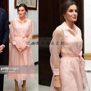 高级定制西班牙王后同款浅粉色欧根纱外套裙背心真丝连衣裙两件夏