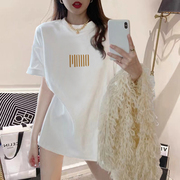 设计感小众韩版中长款短袖t恤女宽松纯棉上衣2023夏季体恤潮