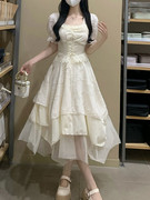 法式小众设计感不规则连衣裙夏季大码甜美茶歇公主，缝缝蛋糕长裙子