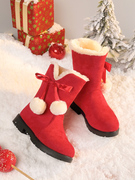 女童雪地靴2023年红色儿童女，保暖加绒加厚冬季防水防滑时尚潮