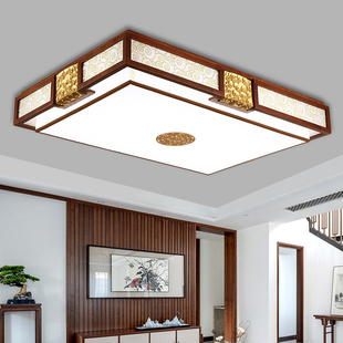 中式实木客厅灯中国风灯具卧室餐厅套餐灯仿古长方形led灯具木艺