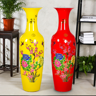 景德镇陶瓷器中式落地大花瓶，中国红客厅，装饰瓷器酒店开业别墅摆件