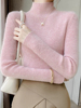 粉色半高领螺纹保暖毛衣女(毛衣女)秋冬洋气，修身内搭打底毛衣冬季加厚上衣