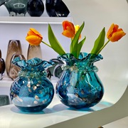 艺术福袋琉璃蓝色花瓶摆件可水培，客厅样板间玄关餐桌插花装饰花器