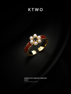 滴釉珍珠开口戒指女复古时尚小众，设计高级感k金色食指戒环宫廷风
