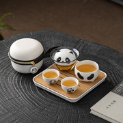 国潮风熊猫便携式旅行茶具套装，快客杯女一壶二杯干泡茶盘定制