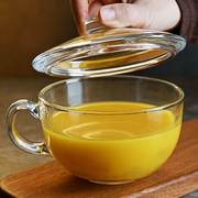 钢化玻璃杯带盖早餐杯带把大容量，家用耐热微波炉洗碗机牛奶杯