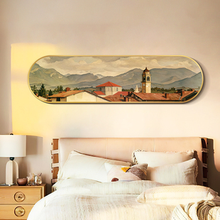 现代轻奢客厅卧室挂画床头装饰画复古风景壁画横幅单幅墙画美式