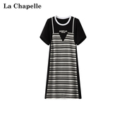 拉夏贝尔lachapelle撞色假两件连衣裙，女夏小个子活泼减龄