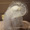 王妃原创白色花枝连纱新娘，优雅法式大花帽拍照婚纱礼服样片帽