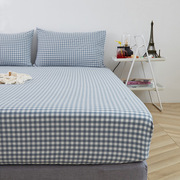 日式无印全棉水洗棉格子床笠单件床罩席梦思罩良品床上保护罩
