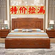 中式实木床1.8米双人床，橡木床1.5米主卧储物雕花仿古大床工厂