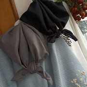 细软蚕丝棉小方巾领巾纯色丝巾发带百塔优雅灰色黑色自制