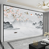 3d新中式水墨山水电视，背景墙壁纸沙发影视墙墙布，茶室酒店意境壁画