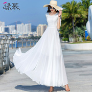 白色雪纺连衣裙女2024夏季时尚蕾丝，拼接长款修身显瘦大摆长裙