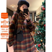 2023冬季韩版小立领精致流行格子赫本风双面羊绒大衣女中长款大衣